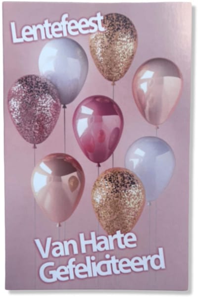 Lentefeest Wenskaart Ballonnen Roze - 12x17cm - Gevouwen kaart inclusief envelop