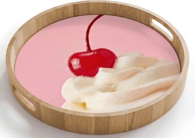 Dienblad rond 40x40 cm - Schootdienblad hout - Kers - Slagroom - Roze - Borrelplank rechthoek - Plateau houten dienbladen