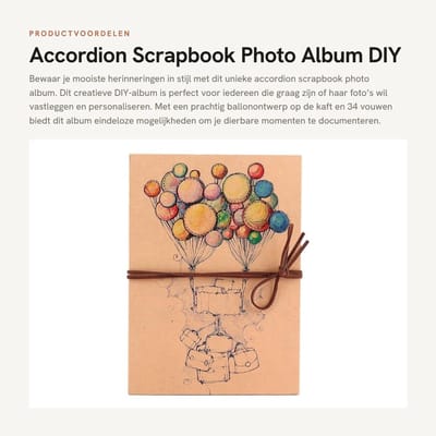 Dailygoods- Scrapbook - DIY Album - Vintage Stijl - 34 Papierzijden - Opvouwbaar - Kraft Papier - Afmetingen 21x15x1cm - Fotoalbum