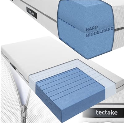 tectake® Matras Sky - 100 x 190 cm - 18 cm dik - Eenpersoons Matras van Comfortschuim - Koudschuim met 2 hardheidsgraden - H2 en H3 - Inclusief Wasbare Hoes van Ademend 3D-meshweefsel