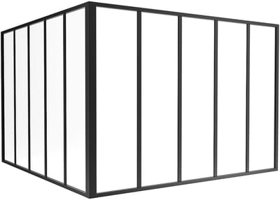 Vente-unique Glazen hoekbinnenraam met industriële stijl van gepoedercoat aluminium - L150 x L150 x H105 - Zwart - BAYVIEW