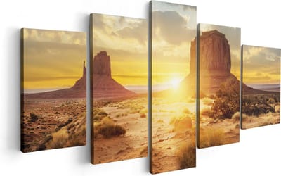Artaza Canvas Schilderij Vijfluik Zonsondergang In Woestijn Monument Valley  - 100x50 - Foto Op Canvas - Canvas Print