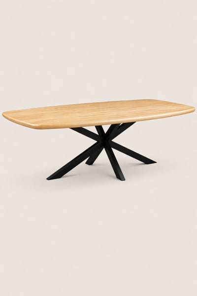 Deens Ovale Eettafel 200 cm Mangohout – Bruin – Zwart Metalen Matrix Onderstel – Landelijk – 8 Personen