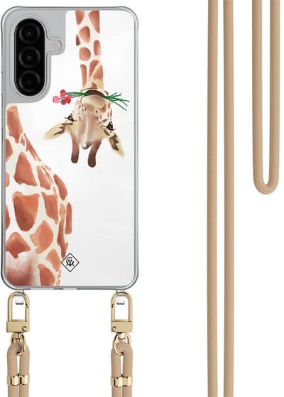 Casimoda® hoesje met beige koord - Geschikt voor Samsung A26 - Giraffe - Afneembaar koord - TPU/polycarbonaat - Bruin/beige
