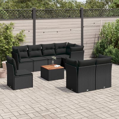 vidaXL - 9-delige - Loungeset - met - kussens - poly - rattan - zwart