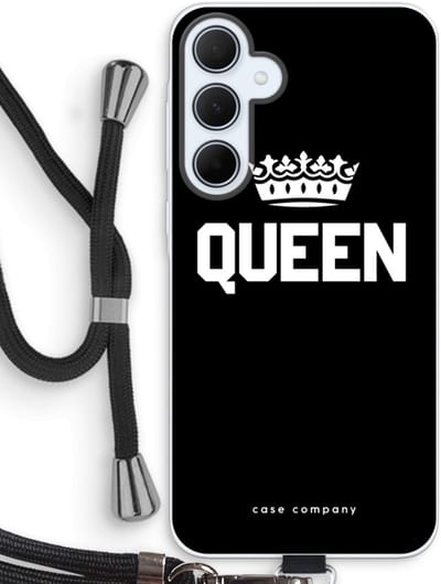 Case Company® - Hoesje met koord geschikt voor Samsung Galaxy A35 hoesje met Koord - Queen zwart - Telefoonhoesje met Zwart Koord - Bescherming aan alle Kanten en Over de Schermrand