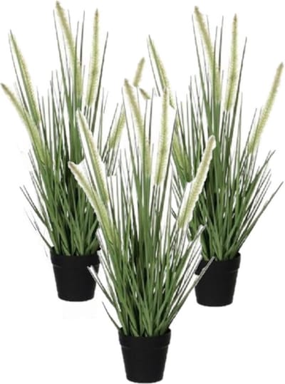 Mica Decorations Kunstplant Siergras - 3x stuks - dogtail - D30 x H53 cm - in zwarte pot
