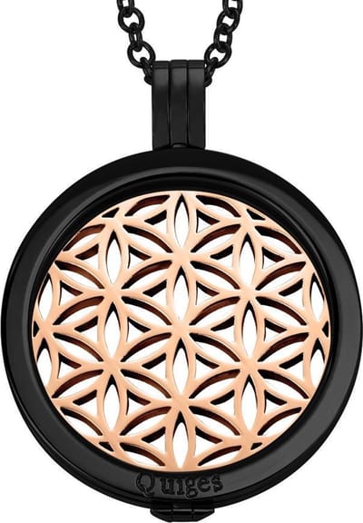Quiges - Munthouder met Ketting en Munt 33mm Zirkonia Levensbloem - RVS Zwart - ERHS1100