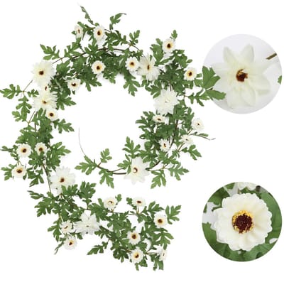 Dailygoods- Kunstbloemenslinger 1,8 m - Kunstmatige Dahlia - Decoratie voor Bruiloft - Binnen/Buiten - 31 Bloemkoppen - Vleugje Natuur - Bloemenslinger