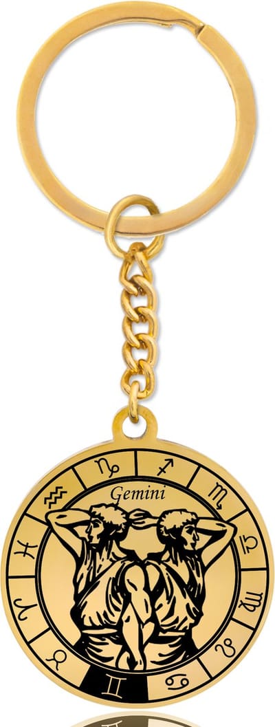 Sterrenbeeld Tweelingen (Gemini) Sleutelhanger – Spiritueel Cadeau van Roestvrij Staal – Goudkleurig – Pax Amare