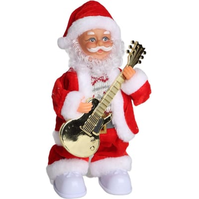 Ornement Vieil Homme Jouant de la Guitare Musique Rocking Vieil Homme Ornement de Noël Fonctionnant à Piles Ornement de Noël white