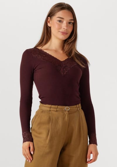 Rosemunde Bernadine Organic T-shirt Lace Dames - Topjes - Bordeaux - Maat XS