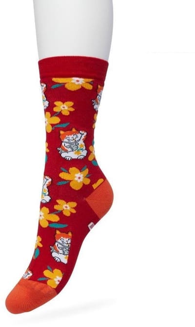 Bonnie Doon Dames Sokken met Japanse Print maat 36/42 Rood - Thema Sokken - Kersenbloesem - Kat - Cadeau Sokken - Word je Happy en vrolijk van - Zacht Katoen met Gladde Teennaad - Comfortabel - Perfect Cadeau - Chili Pepper - BT991125.178