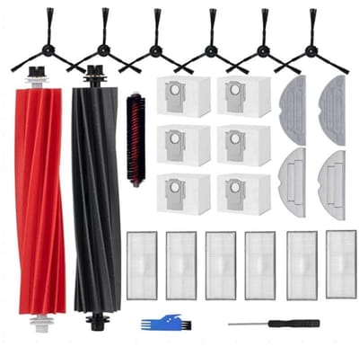 Accessoireset geschikt voor reserveonderdelen voor de Roborock S8 Pro ULtra robotstofzuiger, 6 stofzakken, 6 filters, 6 zijborstels, 4 dweilen, 1 reinigingsborstel