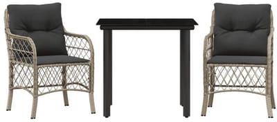 Balkonset 2 personen - Tuinset - Bistroset - Weerbestendig - 3 delig - Tuintafel en 2 stoelen - 2 personen - PE-rattan en gepoedercoat staal - Lichtgrijs