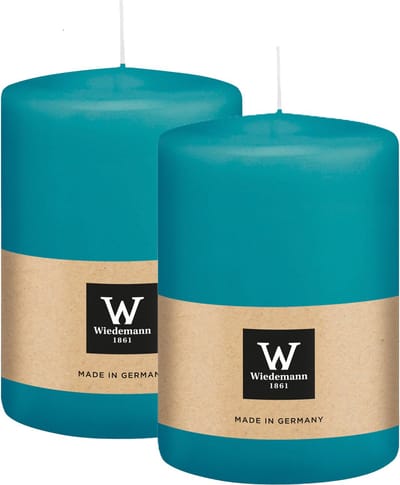 Wiedemann Cilinderkaars/stompkaars groot - 2x - turquoise blauw - 15 x 10 cm - 113 branduren - zuilkaarsen
