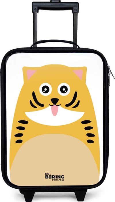 NoBoringSuitcases.com® - Kinderkoffer jongen - Kindertrolley meisje - Dierenportret tijger - Koffer kind lichtgewicht - Reiskoffer trolley voor kinderen - Koffertje met lichtgevende wieltjes - Rolkoffer zwart