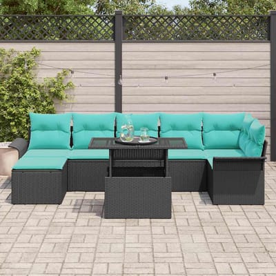 vidaXL - Tuinbank - Set - 8 - st - Zwart - [Synthetisch]: - Poly - Riet