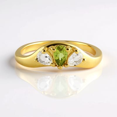 Cavill - Elegante Zilveren Ring - 925 Sterling Zilver Verguld - Vesuvianiet Peervorm 0,231 ct - Witte Topaas 0,367 ct - Italiaanse Vesuvianiet Ring