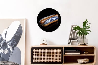 WallCircle - Wandcirkel - Muurcirkel - Hotdog - Porselein - Delfts blauw - Eten - Aluminium - Dibond - 30x30 cm - Binnen en Buiten