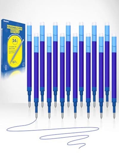 Reservevullingen voor uitwisbare pen - 14 stuks, 0,7 mm, blauw, met 400 m schrijflengte, ideaal voor school en dagelijks gebruik