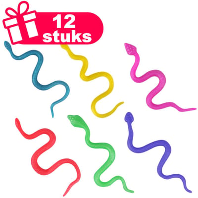 Henbrandt - 12 Stuks Uitrekbare Slangen - Snake Uitrekbaar Traktatie uitdeelcadeautjes voor kinderen & peuters - Traktaties en kinderverjaardagen - Klein grabbelton speelgoed voor in traktatie uitdeelzakjes