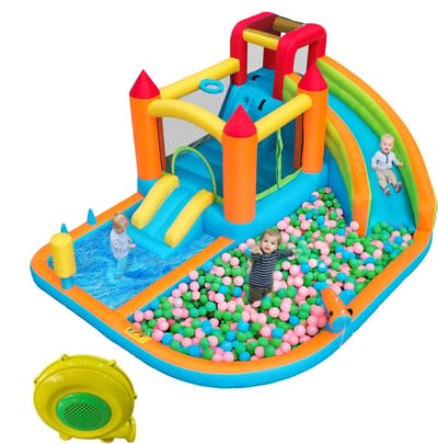 Springkussen - Groot - Multifunctioneel Waterpark - met 2 Glijbanen en Trampoline - PVC