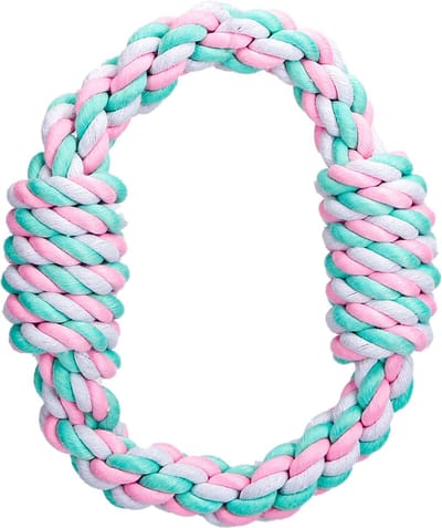 Nobleza Hondentouw Ring - Honden Speelgoed - Speeltouw Hond - Trektouw Hond - Flostouw Hond - Apporteerspeelgoed - Katoen - 21 cm - Roze