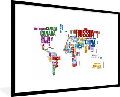 Poster in lijst - Fotolijst 90x60 cm - Posters - Wereldkaart - Letters - Kleuren - Kids - Jongetjes - Meiden - Posterlijst zwart - Decoratie - Wanddecoratie woonkamer - Muurdecoratie slaapkamer