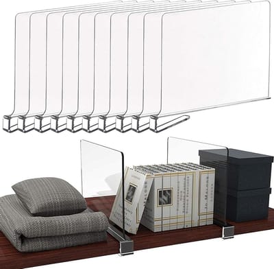 JGS Premium - Transparante Acryl Plankverdelers Set van 10 - Verstelbare Systeemscheidingswanden voor Kasten, Kantoor, Badkamer en Slaapkamer - 30 x 20cm - helder