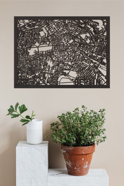 Houten Stadskaart Berlin Zwart Mdf 100x75cm Wanddecoratie Voor Aan De Muur City Shapes