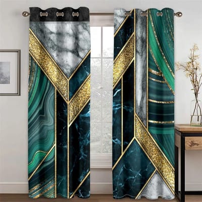 2 stuks moderne abstracte zwarte gouden marmeren woonkamer gordijn decor digitale print woonkamer gordijn ring top gordijn 2x50Wx50H(CM)&Hook