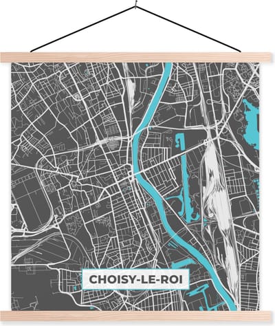 Posterhanger incl. Poster 40x40 cm - Schoolplaat - Stadskaart - Frankrijk - Kaart - Plattegrond - Coisy-le-Roi - Textielposter - Blanke latten - Stadskaart