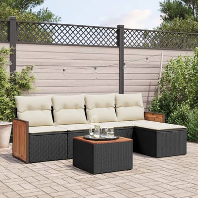 vidaXL - 6-delige - Loungeset - met - kussens - poly - rattan - zwart