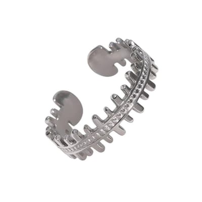 Aramat Jewels | Ringen | Stalen Verstelbare Open Ring - Streepjes & Dots - One Size | Zilverkleur | |5mm | Staal | Volwassenen | Verkleurd niet