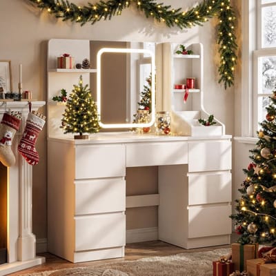 Kaptafel met spiegel - Make-uptafel bureau - Make-up aanbrengen - Verstelbare LED verlichting - 110 x 40 x 139 cm