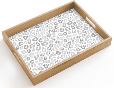 Dienblad hout 40x30 cm - Schootdienblad - Luipaard - Motief - Grijs - Borrelplank rechthoek - Plateau dienbladen