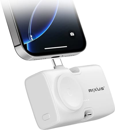 Rixus Mini Click-On 3 In 1 Powerbank 4500mAh - White - RXPB13 - For Smartphones, Tables & Smartwatches