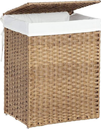 MIRA Home - Handgeweven wasmand - Wassorteerder - Verwijderbare voeringzak - Licht bruin - 68x52.6x7.2