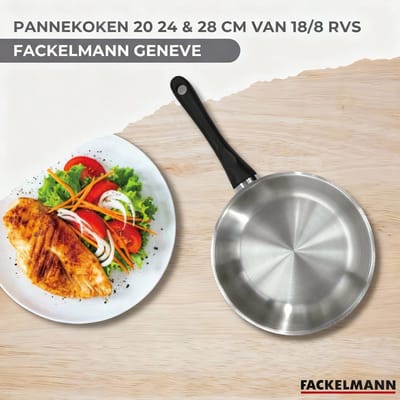 Set 3 pannen 20 24 en 28 cm en 3 steelpannen 12 16 en 20 cm van roestvrij staal Fackelmann Geneva