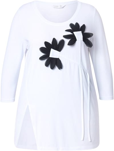 MIAMODA - Dames - T-shirt A-lijn 3D-bloemen - Sneeuwwit - Maat 46