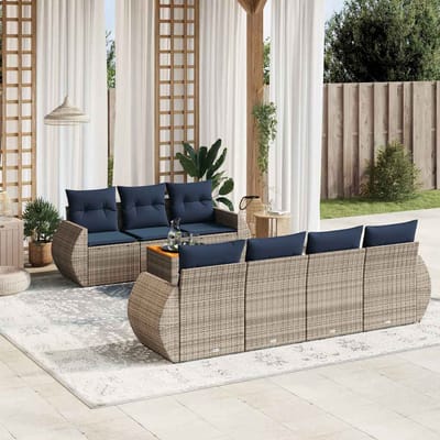 vidaXL - 8-delige - tuinbankset - met - kussens, - grijs - polyrotan