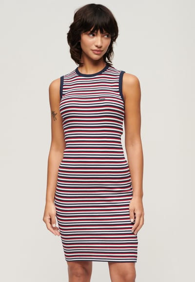 Superdry - Geribde, aansluitende midi-jurk - Dames - Jurken