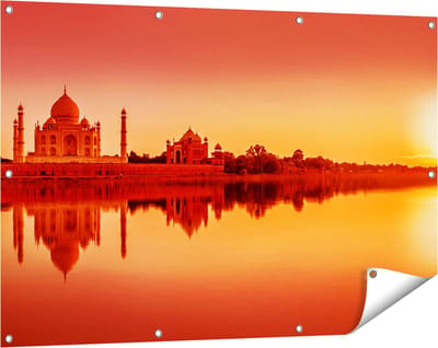 Gards Tuinposter Taj Mahal bij Zonsondergang - 120x80 cm - Tuindoek - Tuindecoratie - Wanddecoratie buiten - Tuinschilderij