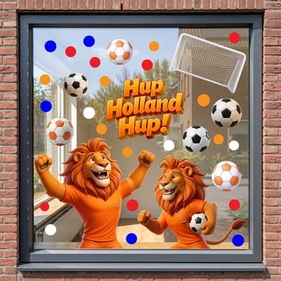 Raamstickers WK voetbal 2026 herbruikbaar – Large - Raamdecoratie Wereldkampioenschap - Hup Holland Hup Versiering