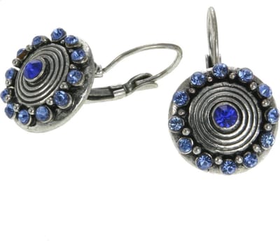 Behave - Ronde oorsteker met blauwe steentjes - Zilverkleur - Boho chic