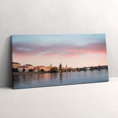 Wallfluent Foto Op Canvas Karelsbrug in Praag - 100 x 50 cm - Blauw Schilderij Canvas - Fotografie Canvas Doek Foto - Natuur Schilderij Doek - Fotografie Schilderijen Op Canvas Doek