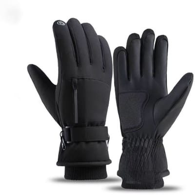 Waterdichte Winter Motorhandschoenen – Maat M – Warme Thermische Touchscreen Motorfiets Handschoenen voor Scooter, Fiets & Outdoor | Winddichte Verlengde Volledige-Vinger Winterhandschoenen- ZWART