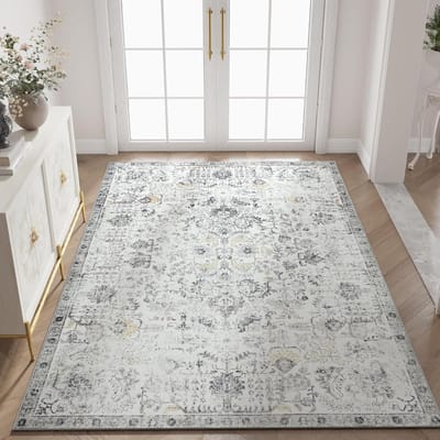 Famanu – Klein rond tapijt wasbaar laagpolig retro antislip voor woonkamer slaapkamer en badkamer