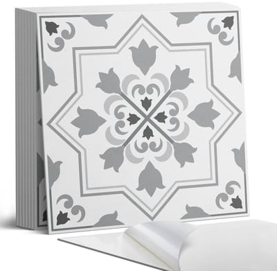 Coloray Plaktegels - Patroon met bloemmotieven Portugese Tegels - 30 cm x 30 cm - Grijs Plaktegels - 9 stuks - Vierkant PVC Tegels - Plaktegels Keuken - Zelfklevende Vloertegels - Vinyl Tegels - Zelfklevende Tegels